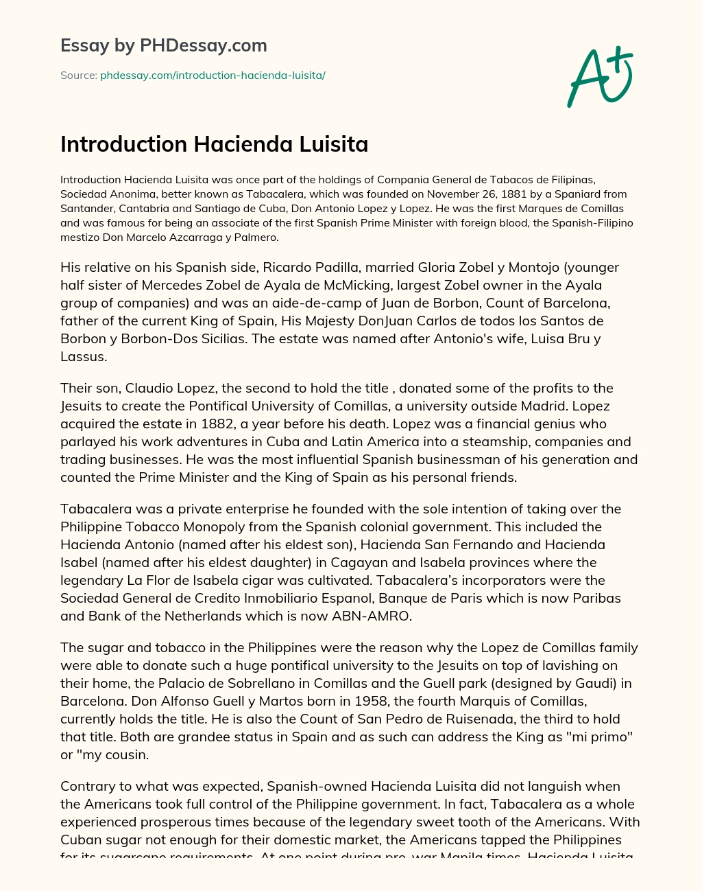 Introduction Hacienda Luisita essay
