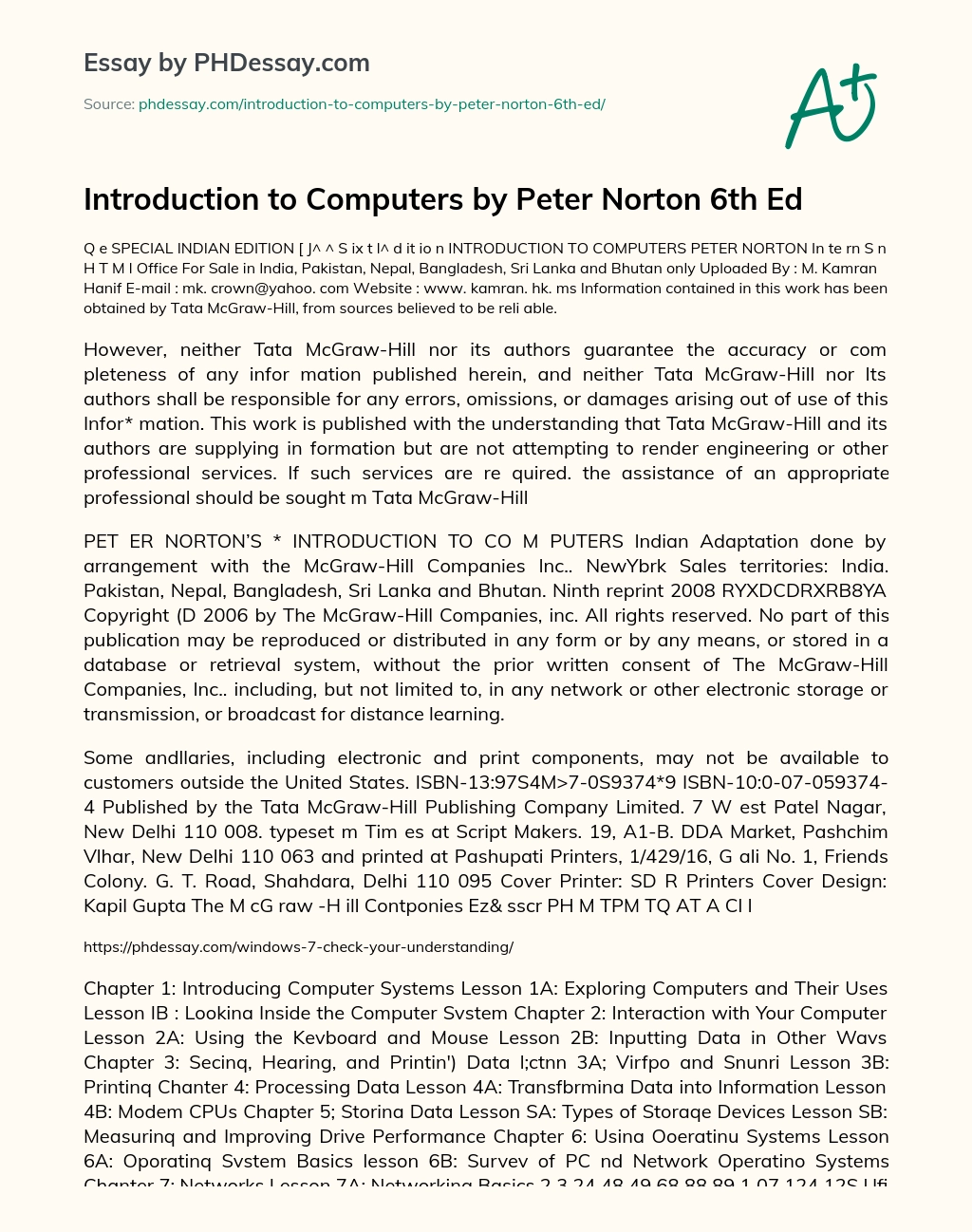 Introduction to Computers by Peter Norton 6th Ed essay