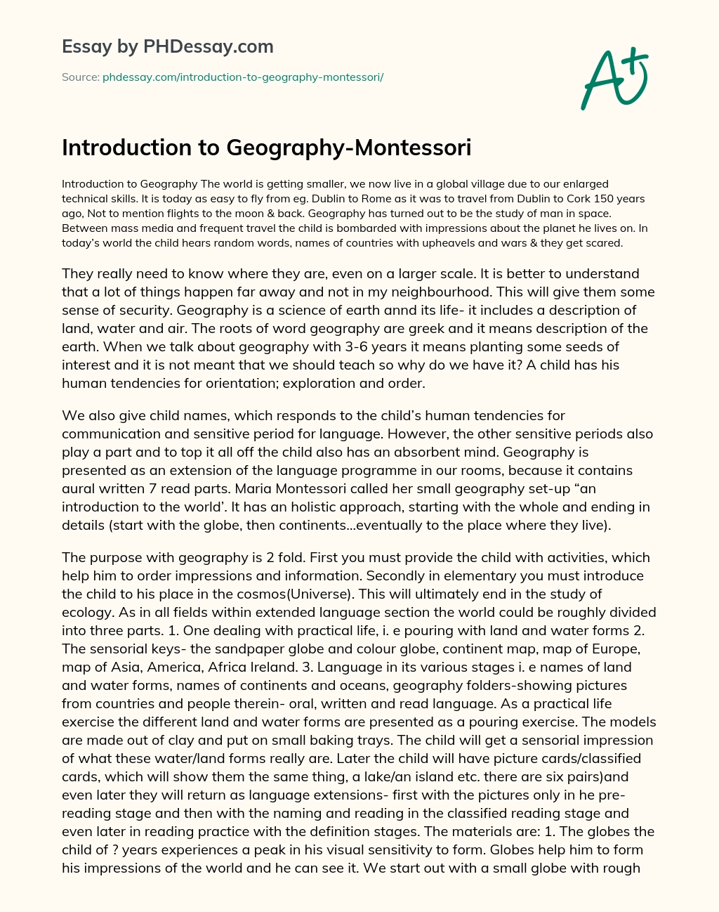 Introduction to Geography-Montessori essay