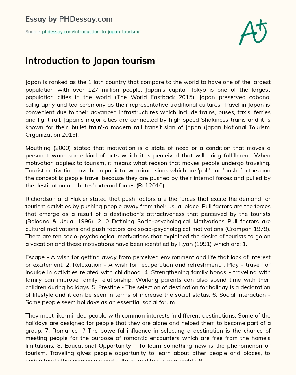 Introduction to Japan tourism essay