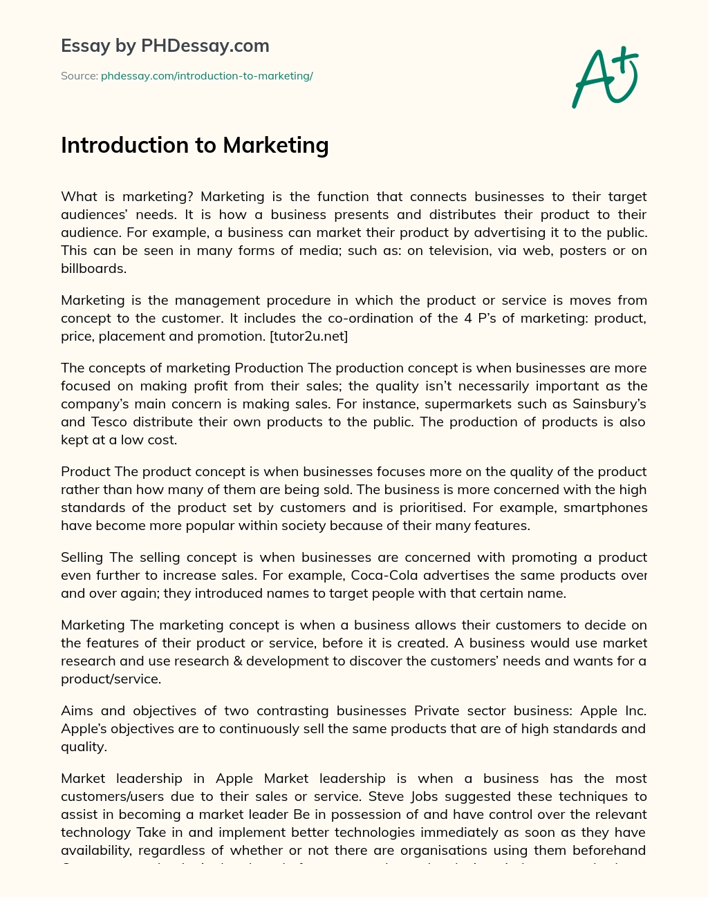 Introduction to Marketing essay