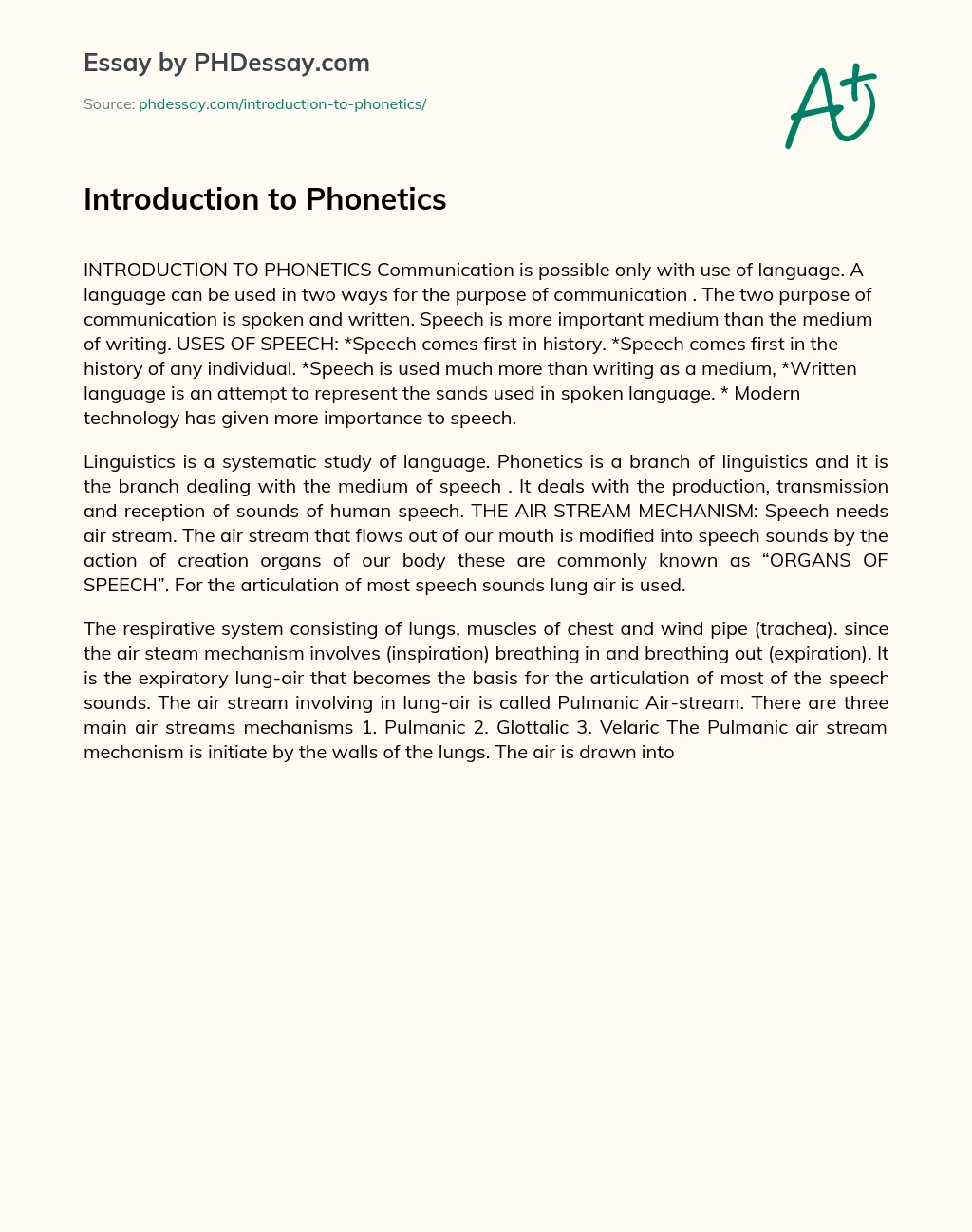 Introduction to Phonetics essay