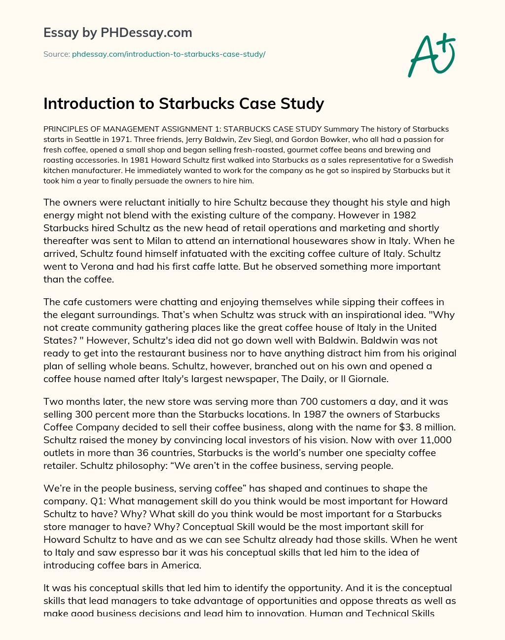Introduction to Starbucks Case Study essay