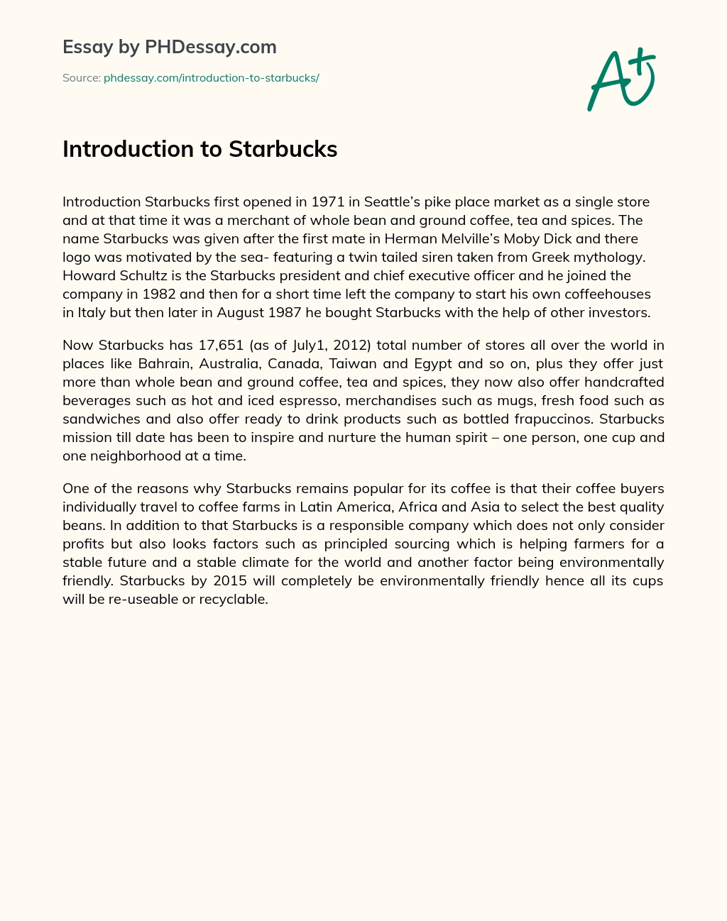 Introduction to Starbucks essay