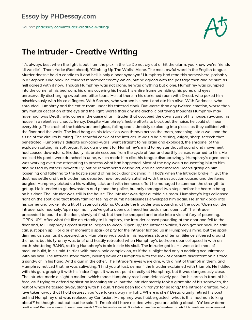 The Intruder – Creative Writing essay