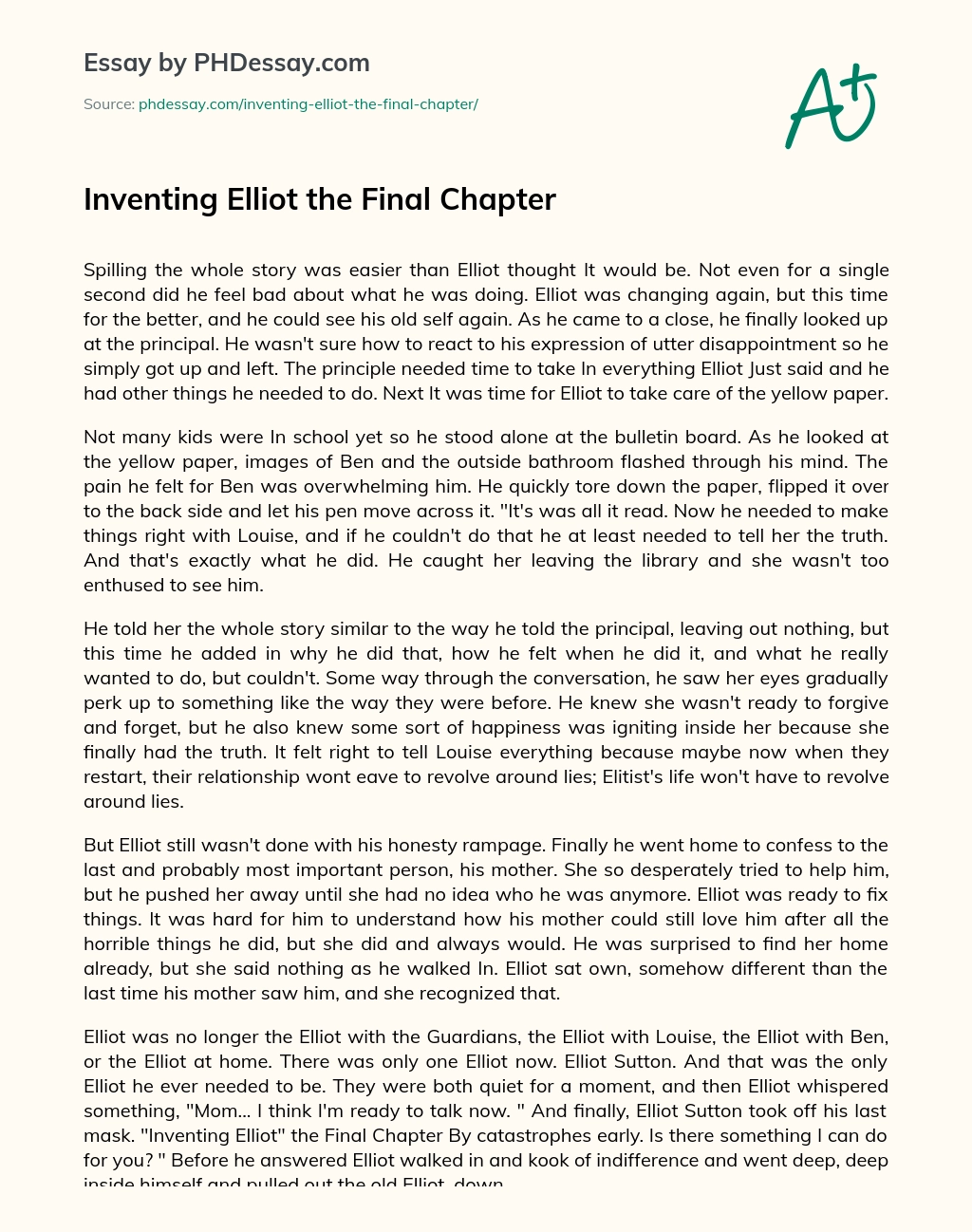 Inventing Elliot the Final Chapter essay