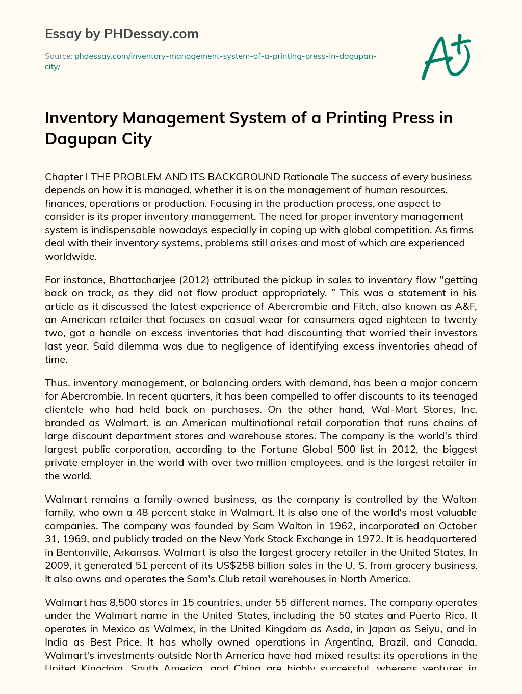 Inventory Management System of a Printing Press in Dagupan City essay