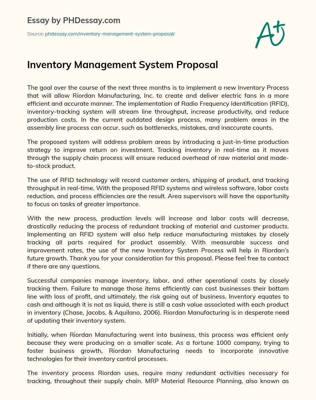 Inventory Management System Proposal essay