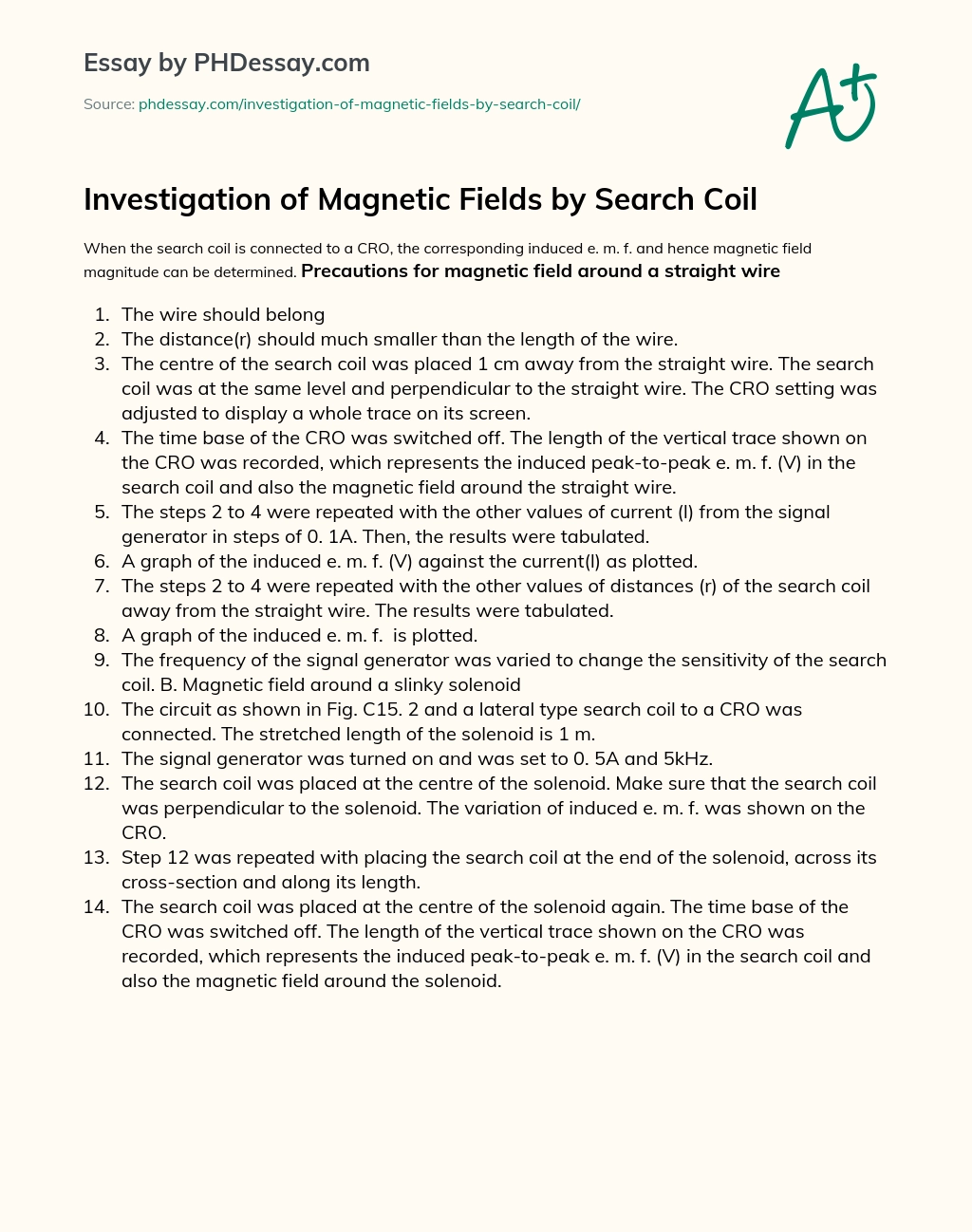 Investigation of Magnetic Fields by Search Coil essay