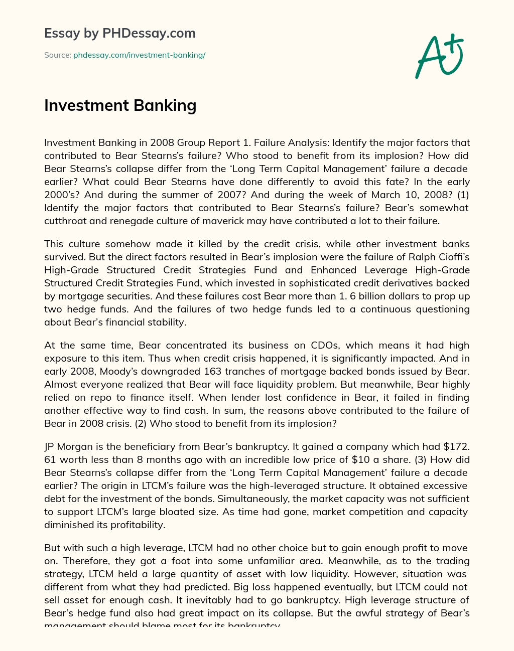 Investment Banking essay