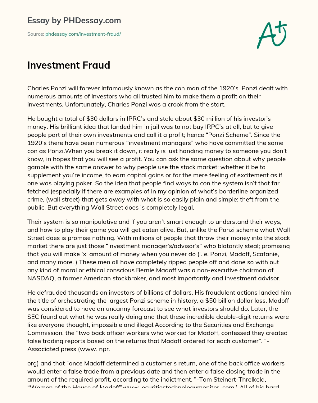 Investment Fraud essay