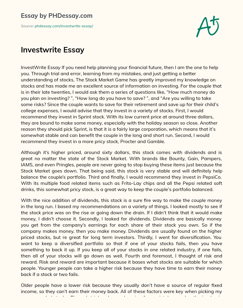 Investwrite Essay essay