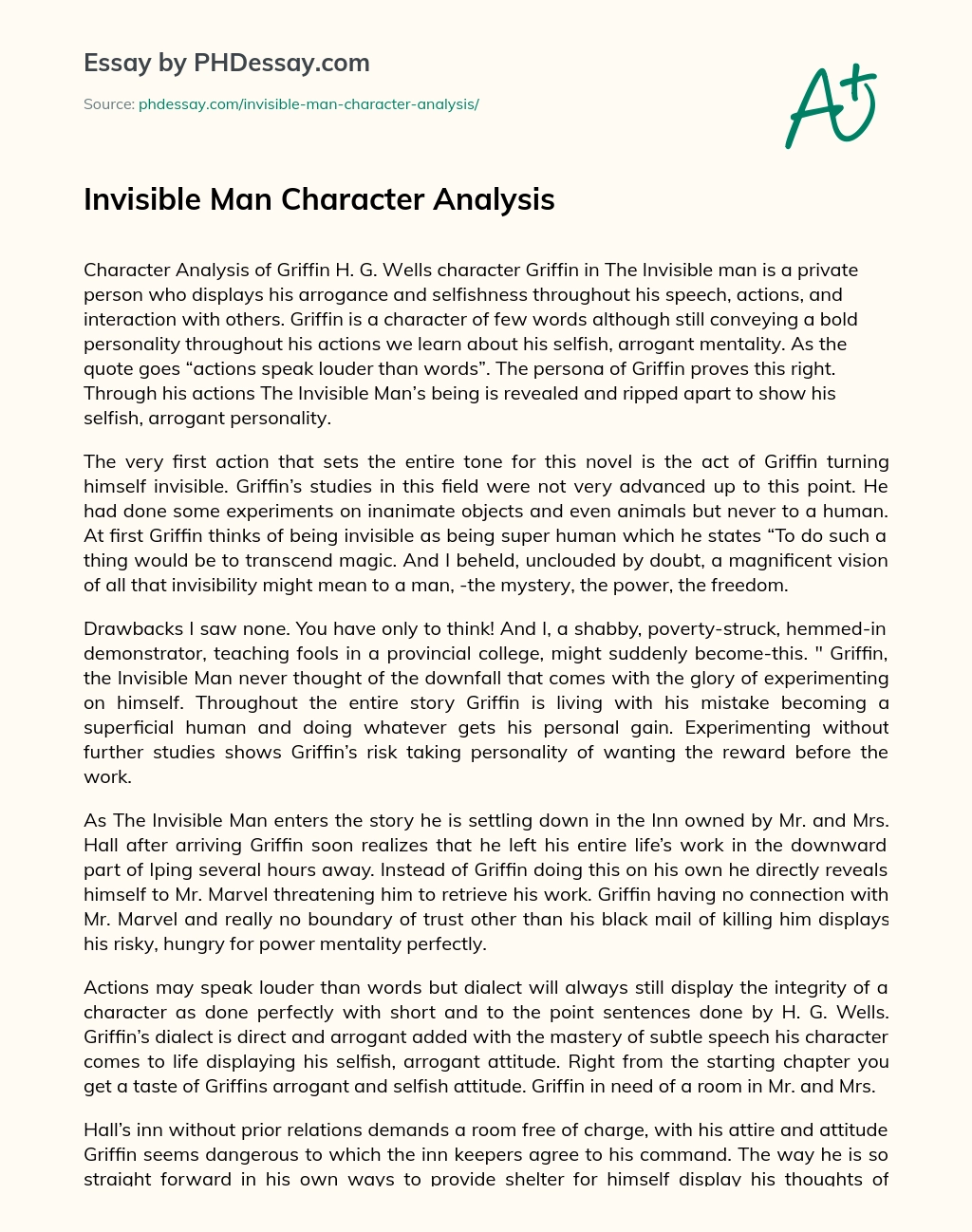 Invisible Man Character Analysis essay