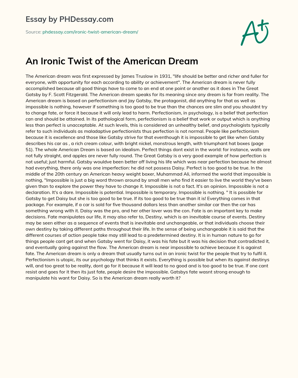 An Ironic Twist of the American Dream essay