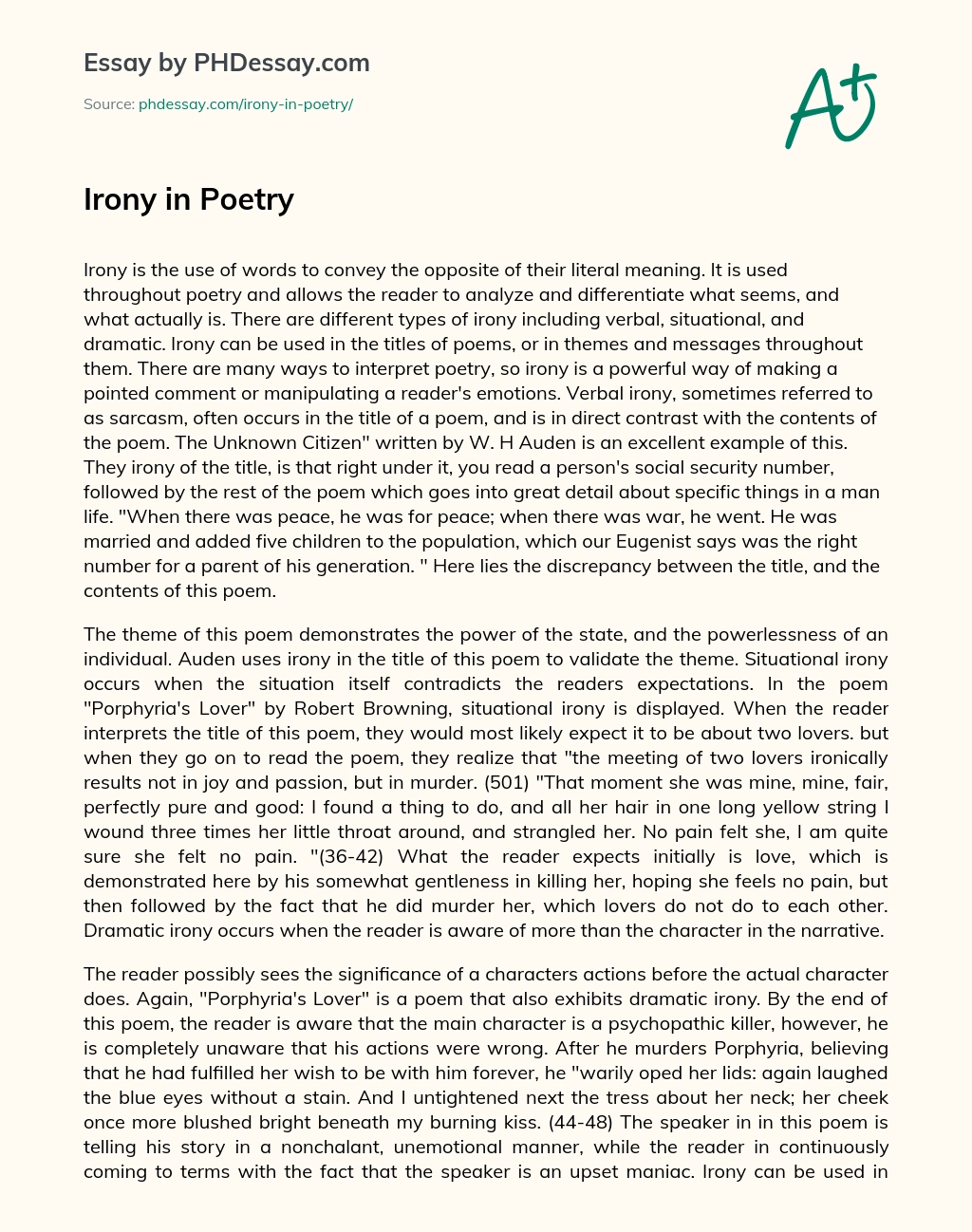 Irony in Poetry essay