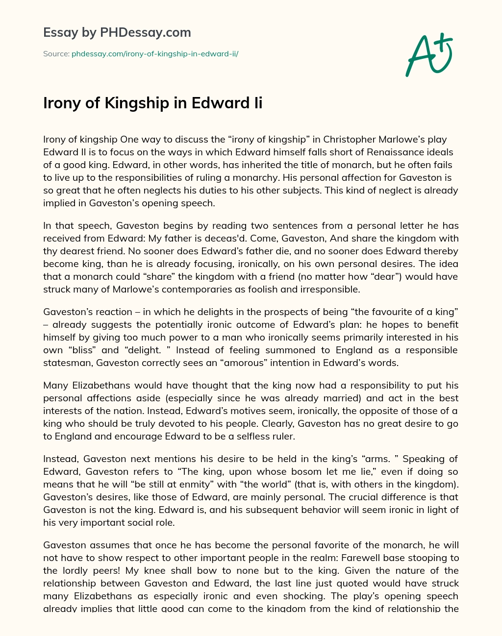 Irony of Kingship in Edward Ii essay