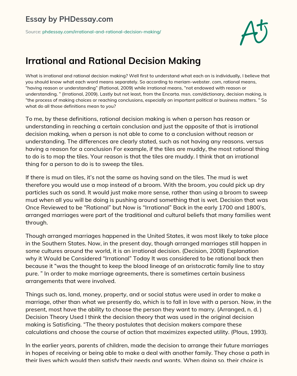 Irrational and Rational Decision Making essay