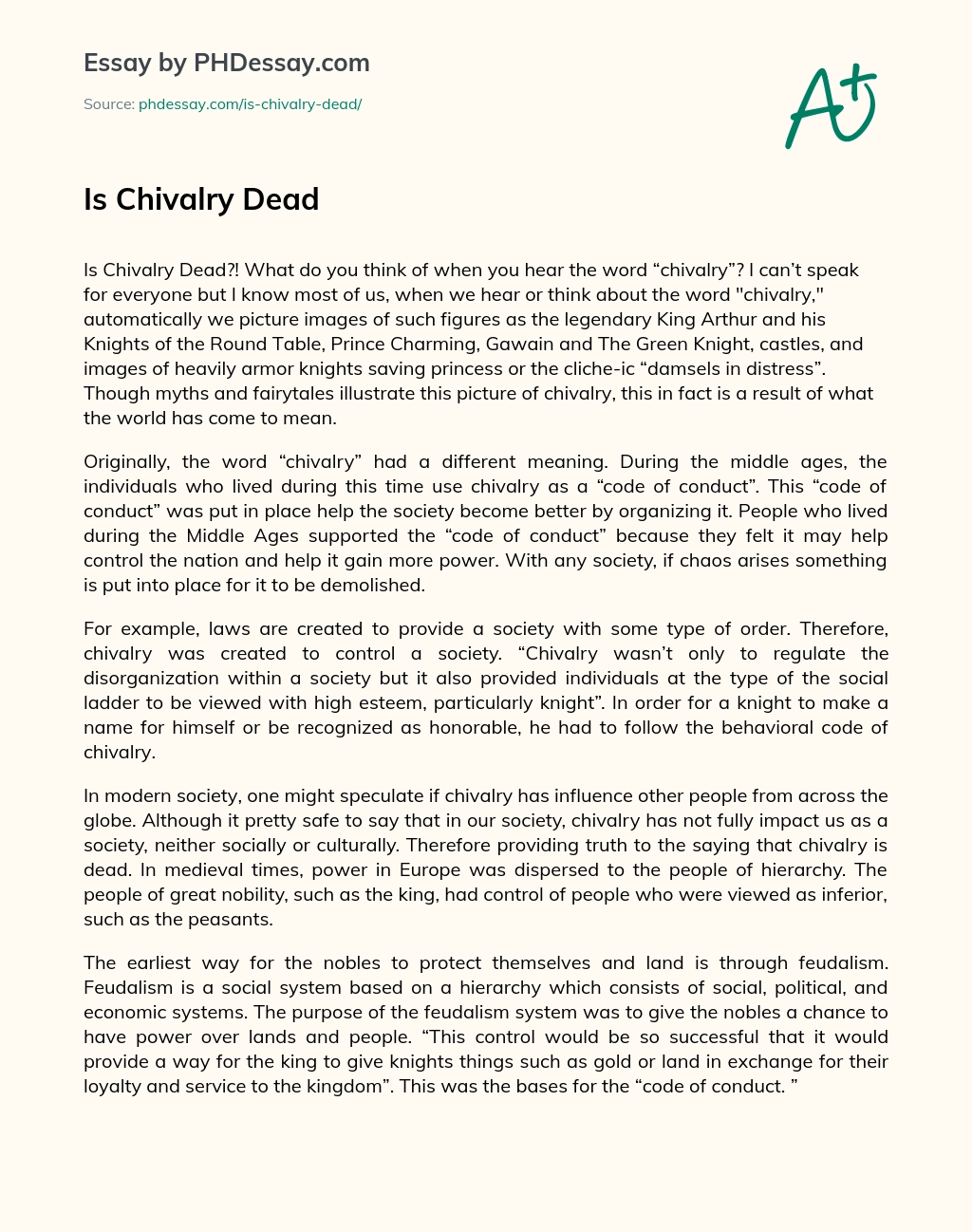 Is Chivalry Dead essay
