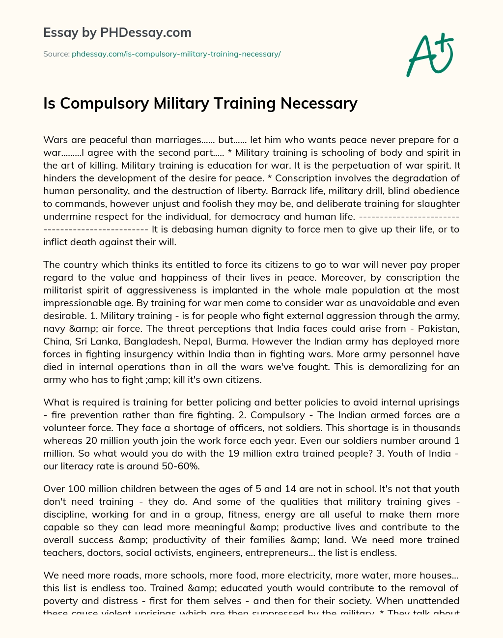 Is Compulsory Military Training Necessary essay