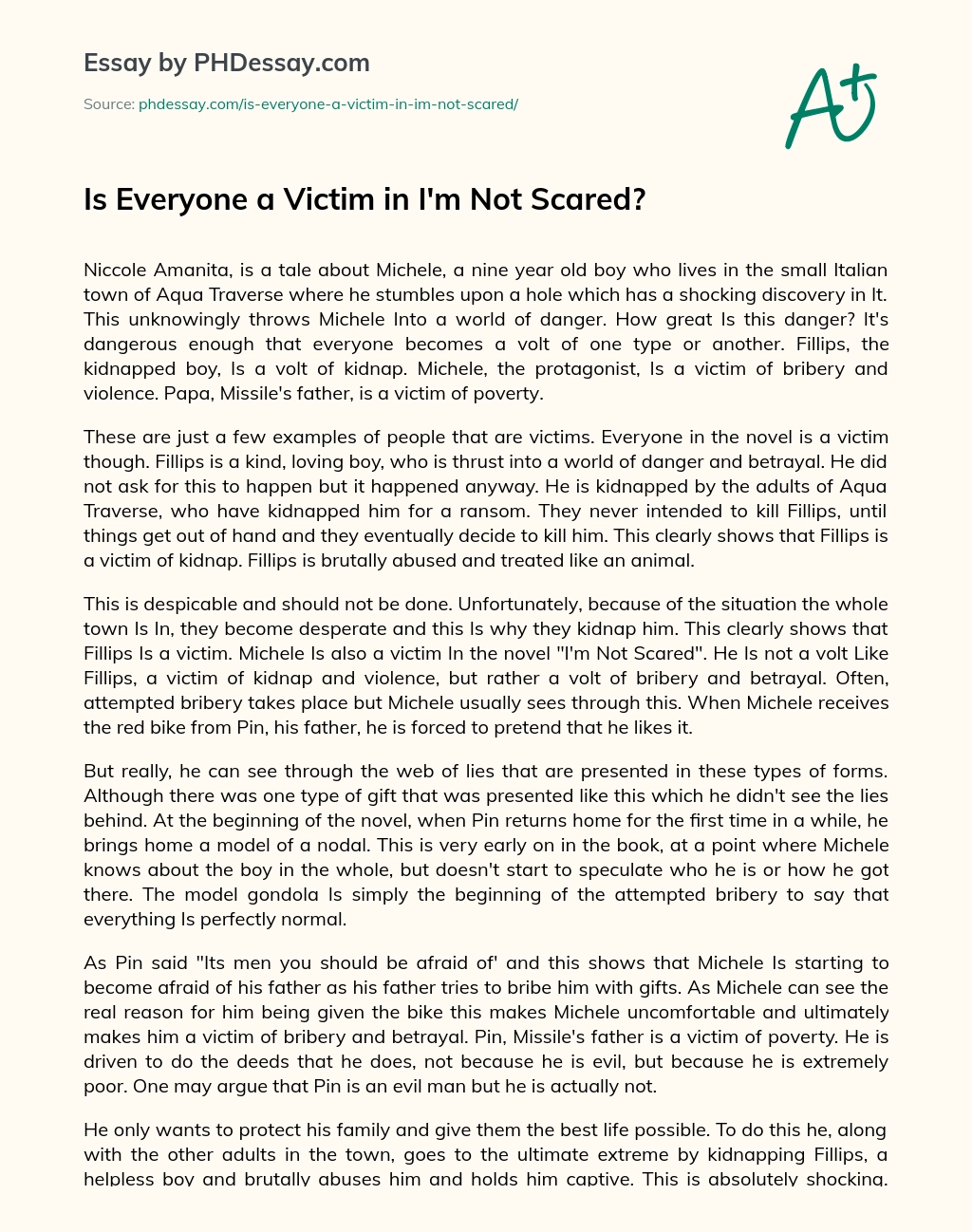 Is Everyone a Victim in I’m Not Scared? essay