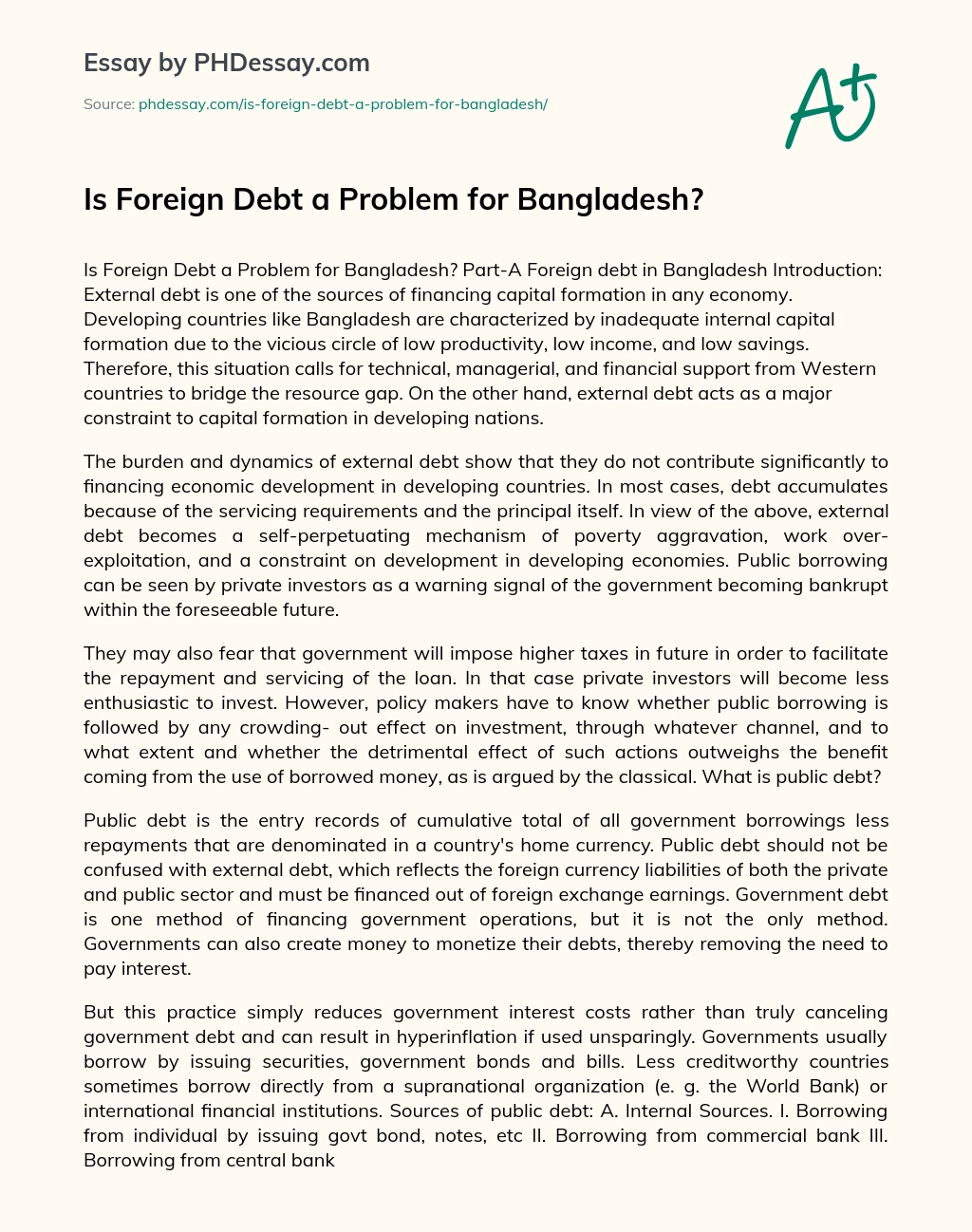 Is Foreign Debt a Problem for Bangladesh? essay