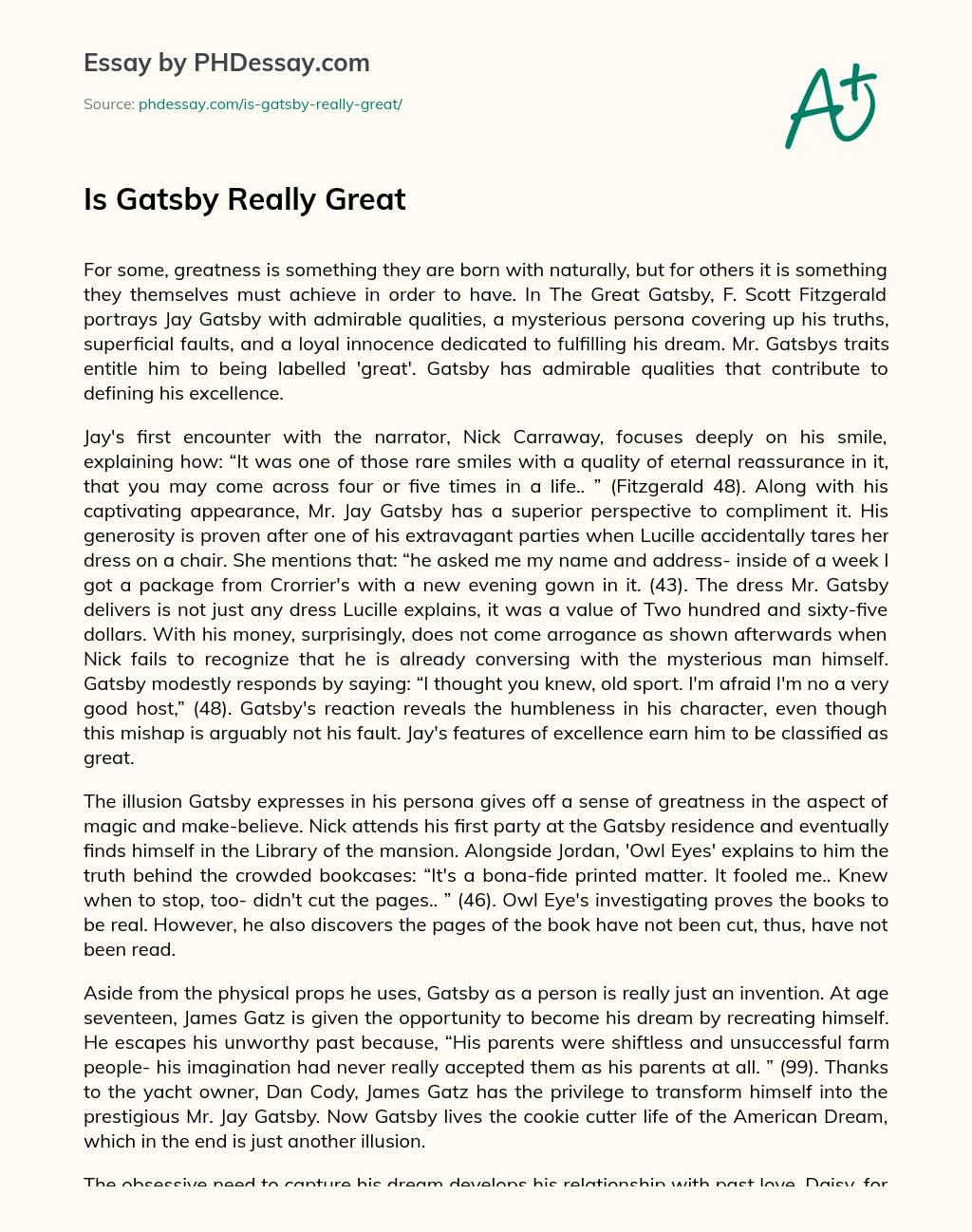 Is Gatsby Really Great essay