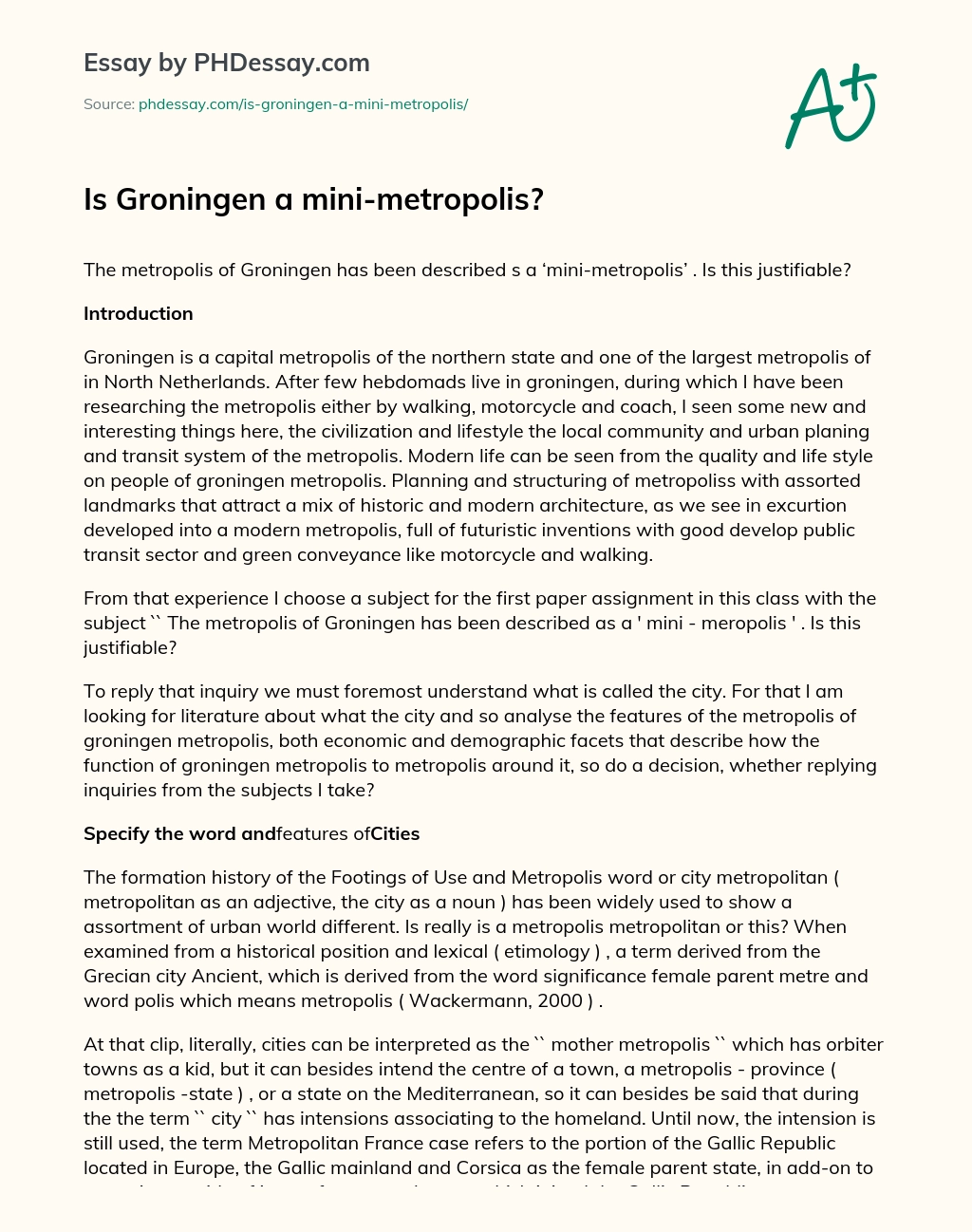 Is Groningen a mini-metropolis? essay