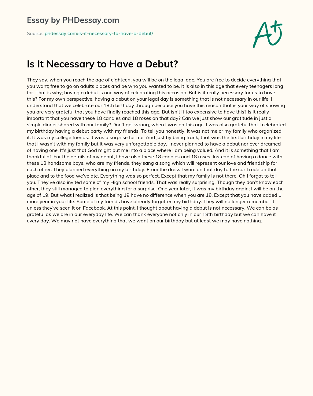 Is It Necessary to Have a Debut? essay