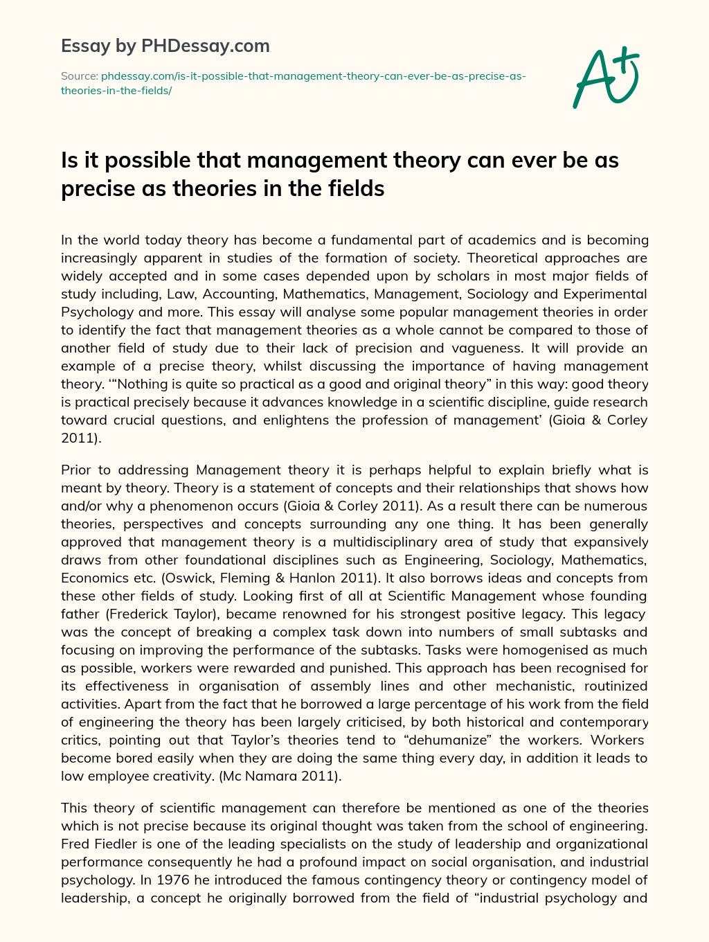 The Importance of Management Theory in Academia and its Lack of Precision essay