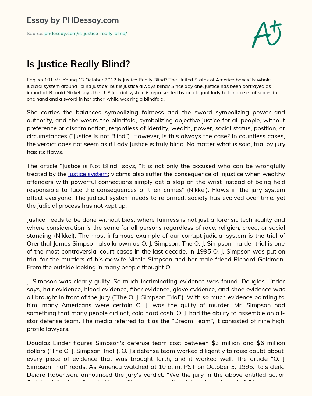 Is Justice Really Blind? essay