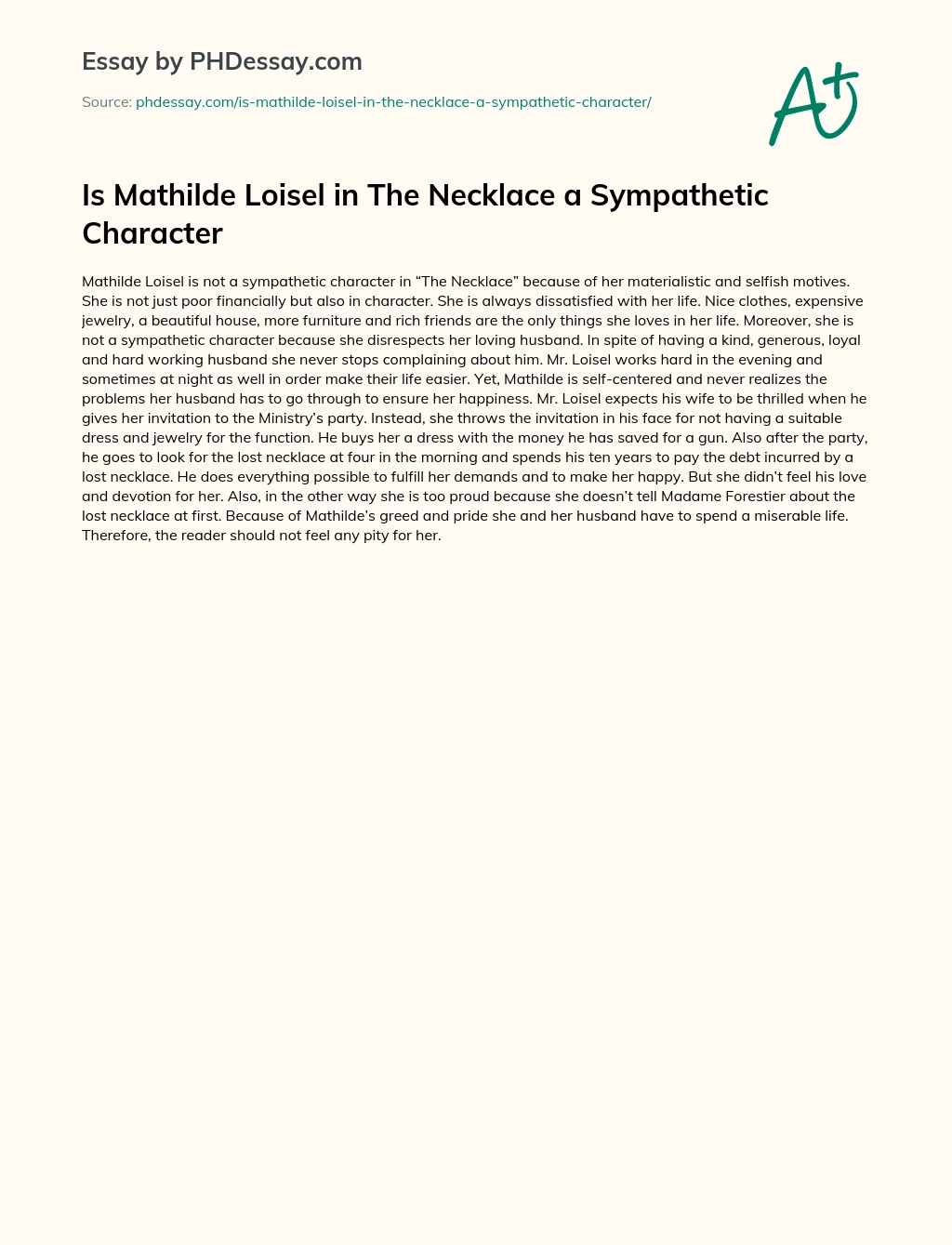 Is Mathilde Loisel in The Necklace a Sympathetic Character essay