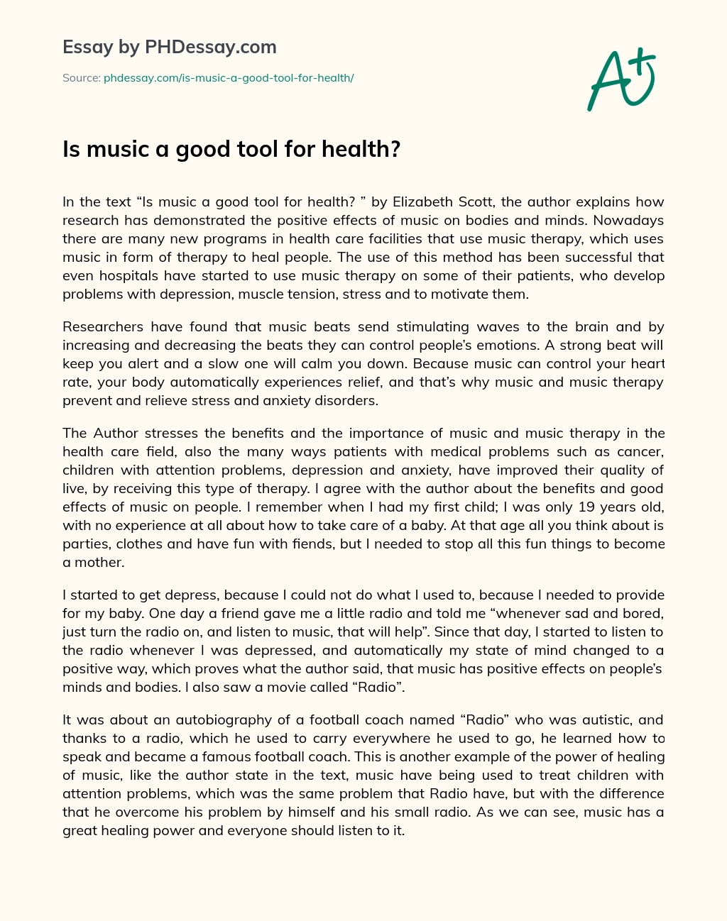 Is music a good tool for health? essay