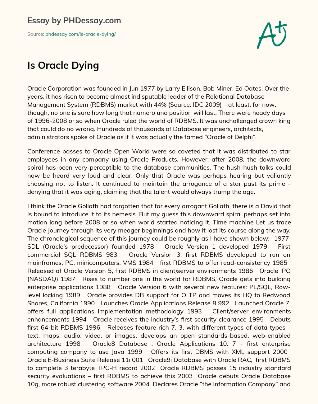 Is Oracle Dying essay