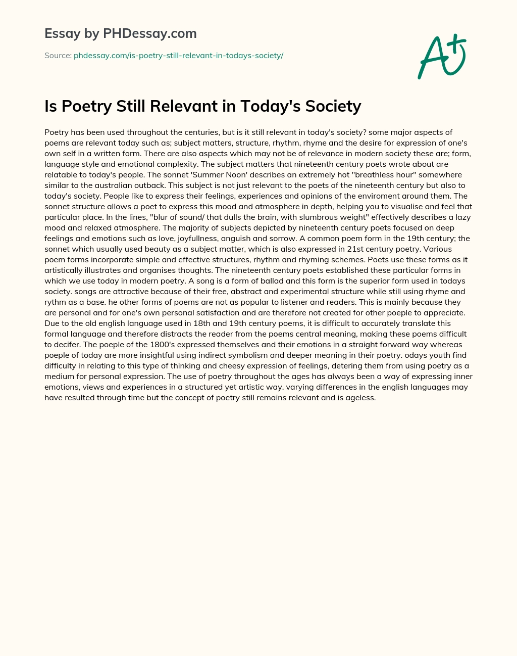 Is Poetry Still Relevant in Today’s Society essay