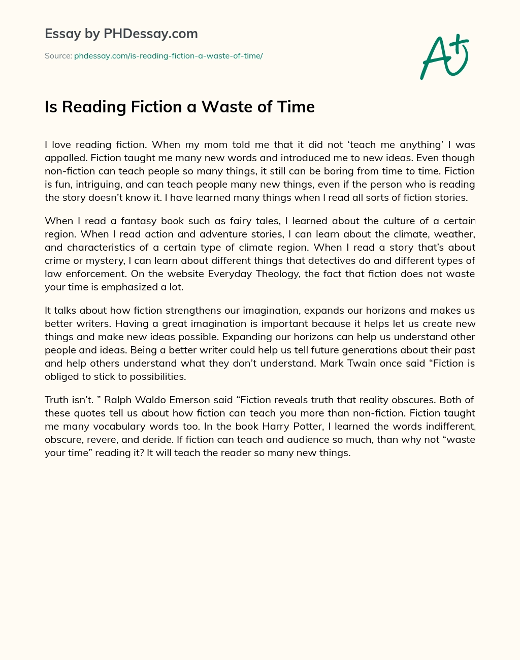 reading novels is a waste of time essay