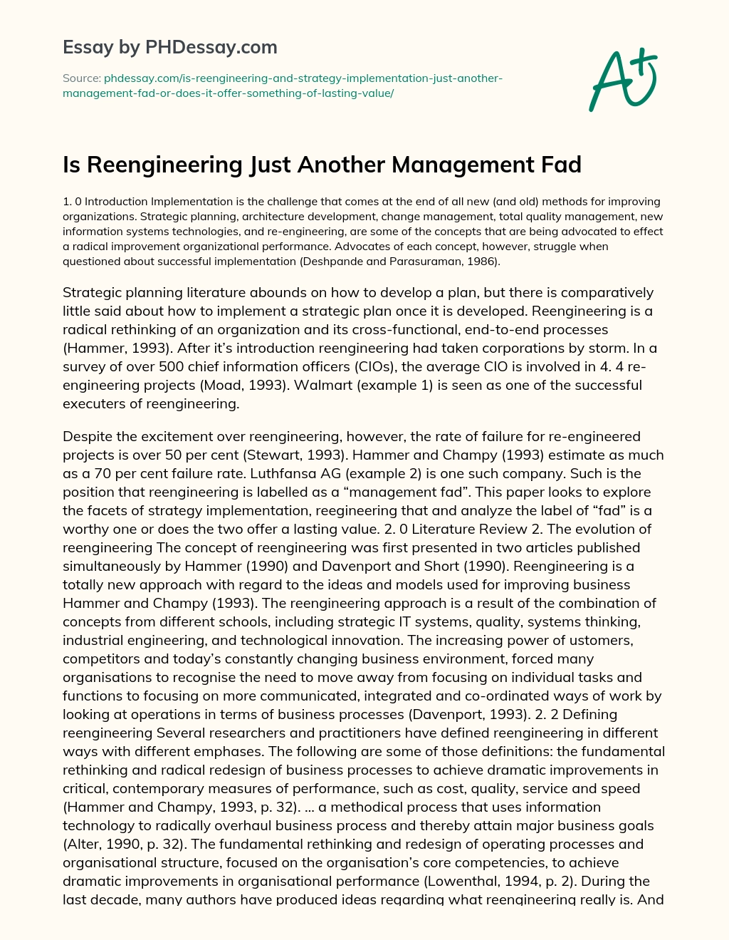 Is Reengineering Just Another Management Fad essay