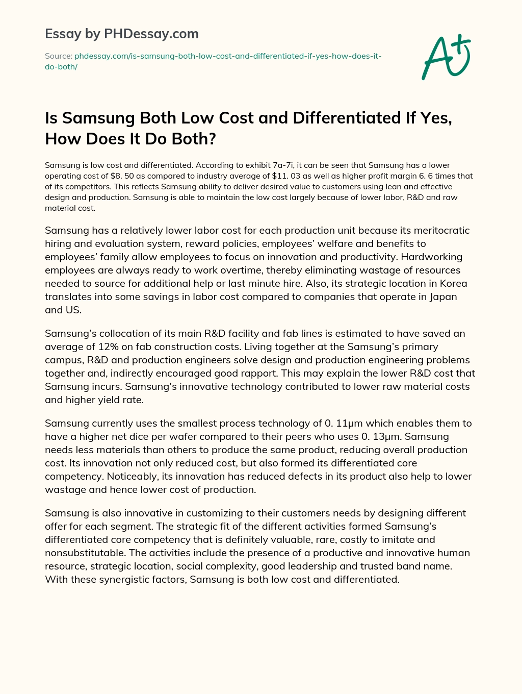 Is Samsung Both Low Cost and Differentiated If Yes, How Does It Do Both? essay