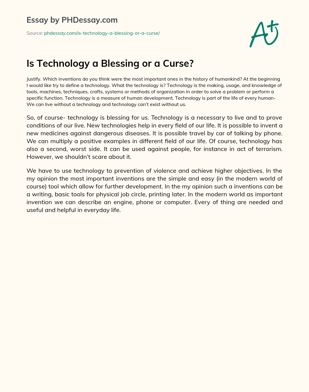 an essay on technology a blessing or curse