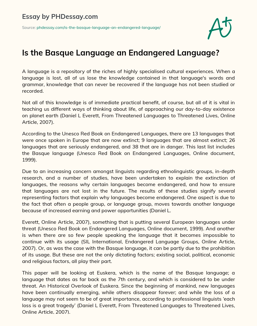 Is the Basque Language an Endangered Language? essay