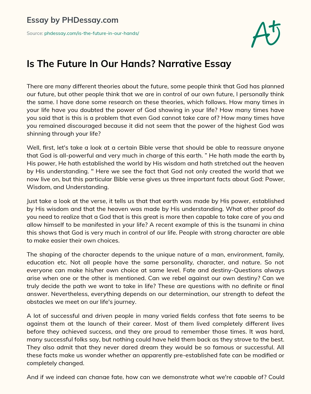 Is The Future In Our Hands Narrative Essay Phdessay Com