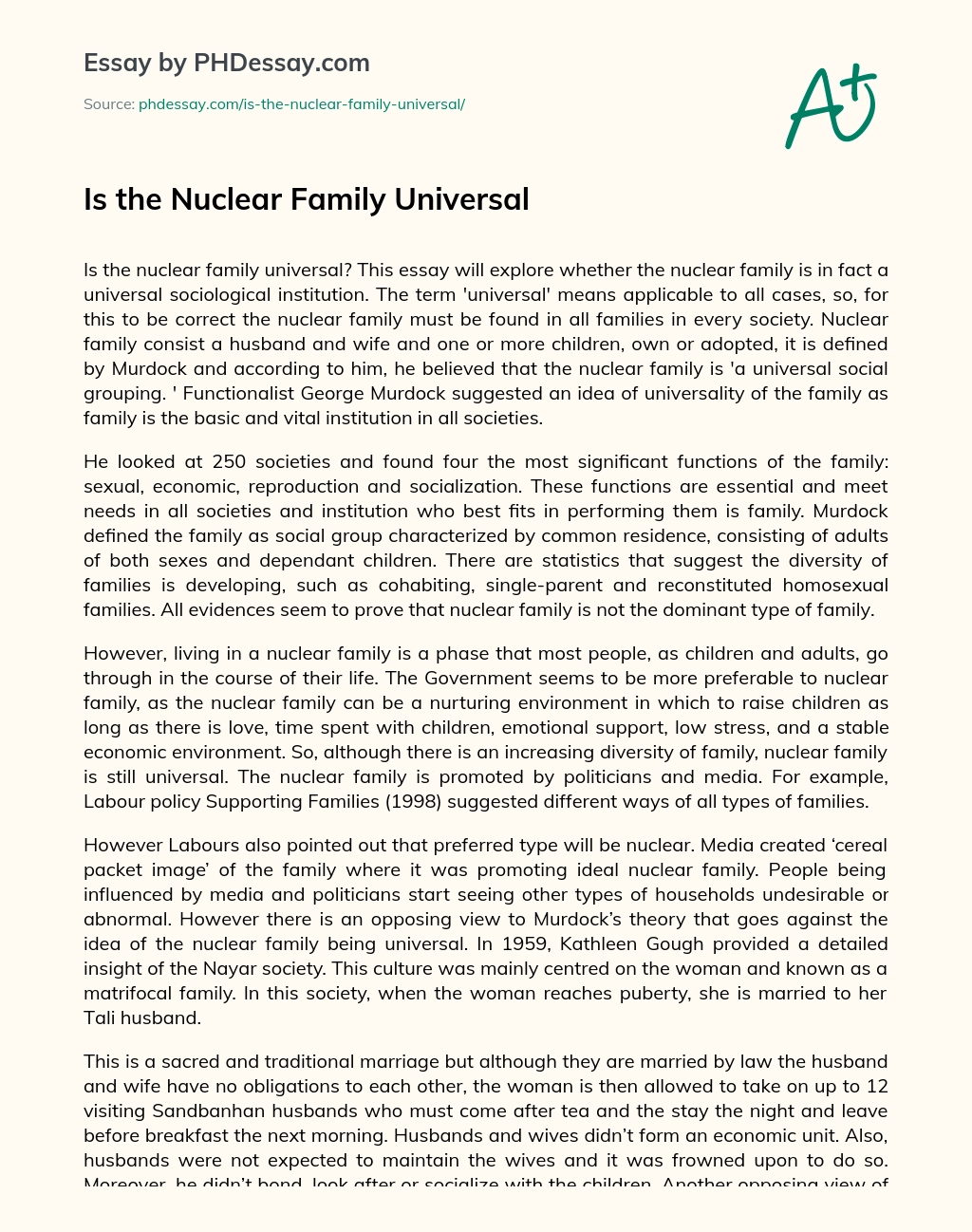 Is the Nuclear Family Universal essay