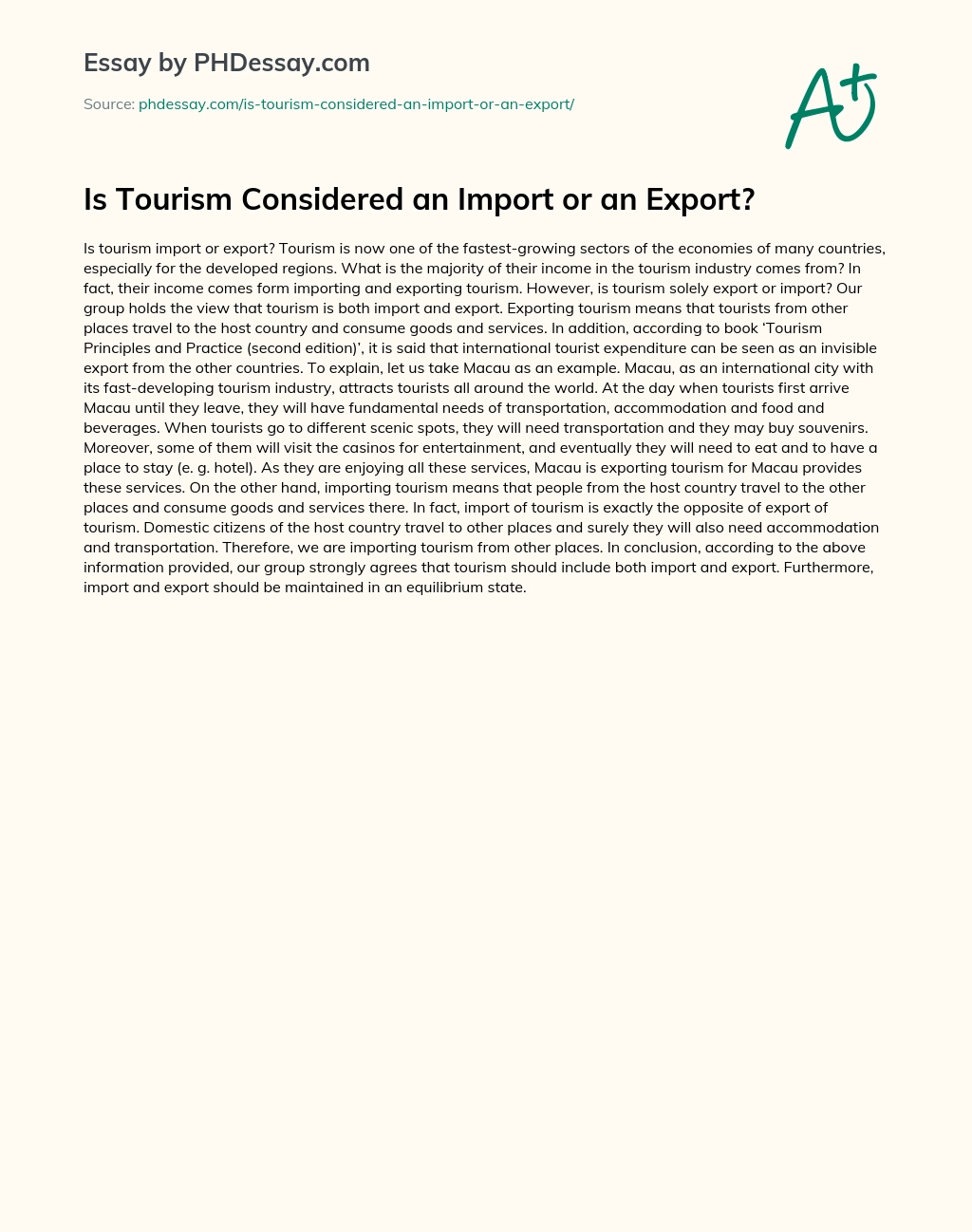 Is Tourism Considered an Import or an Export? essay