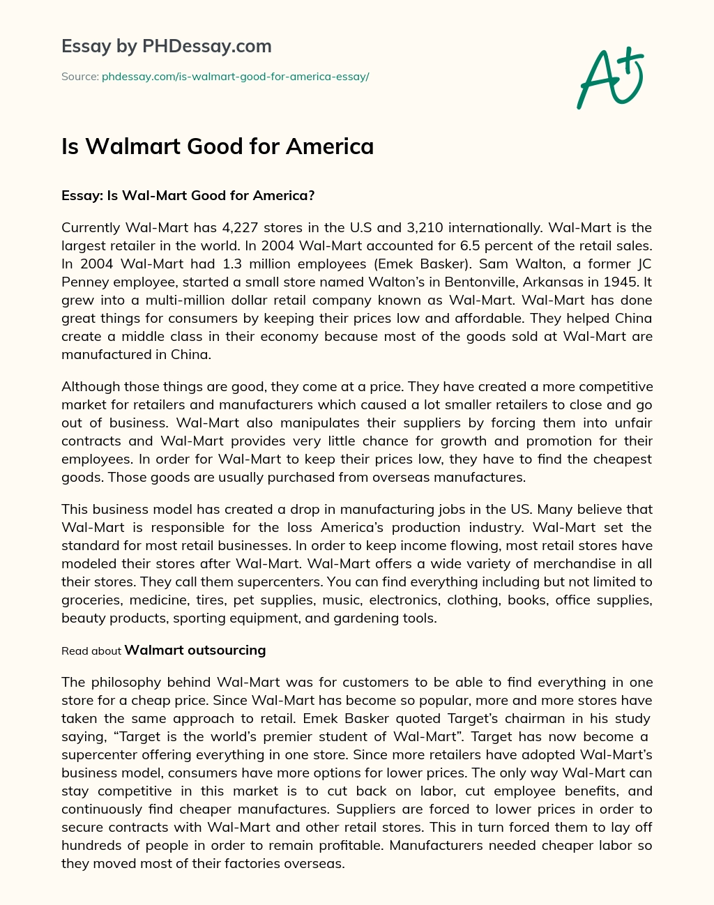 Is Walmart Good for America essay
