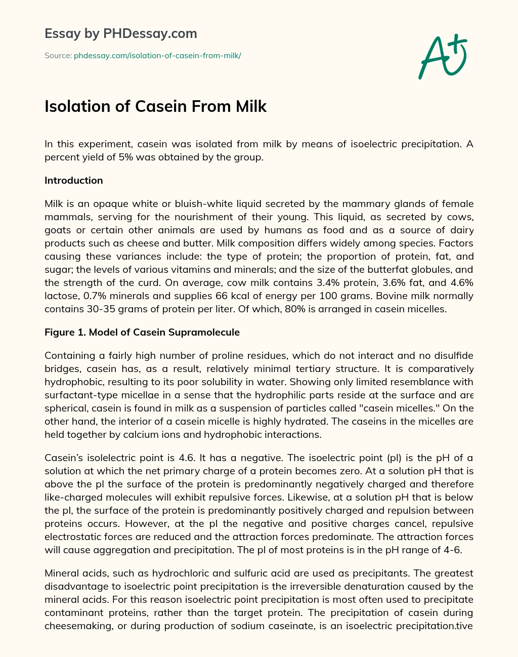 Isolation of Casein From Milk essay