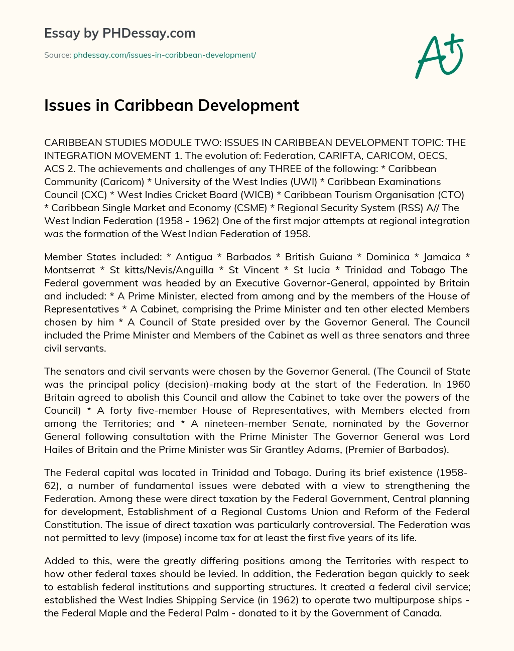 Issues in Caribbean Development essay