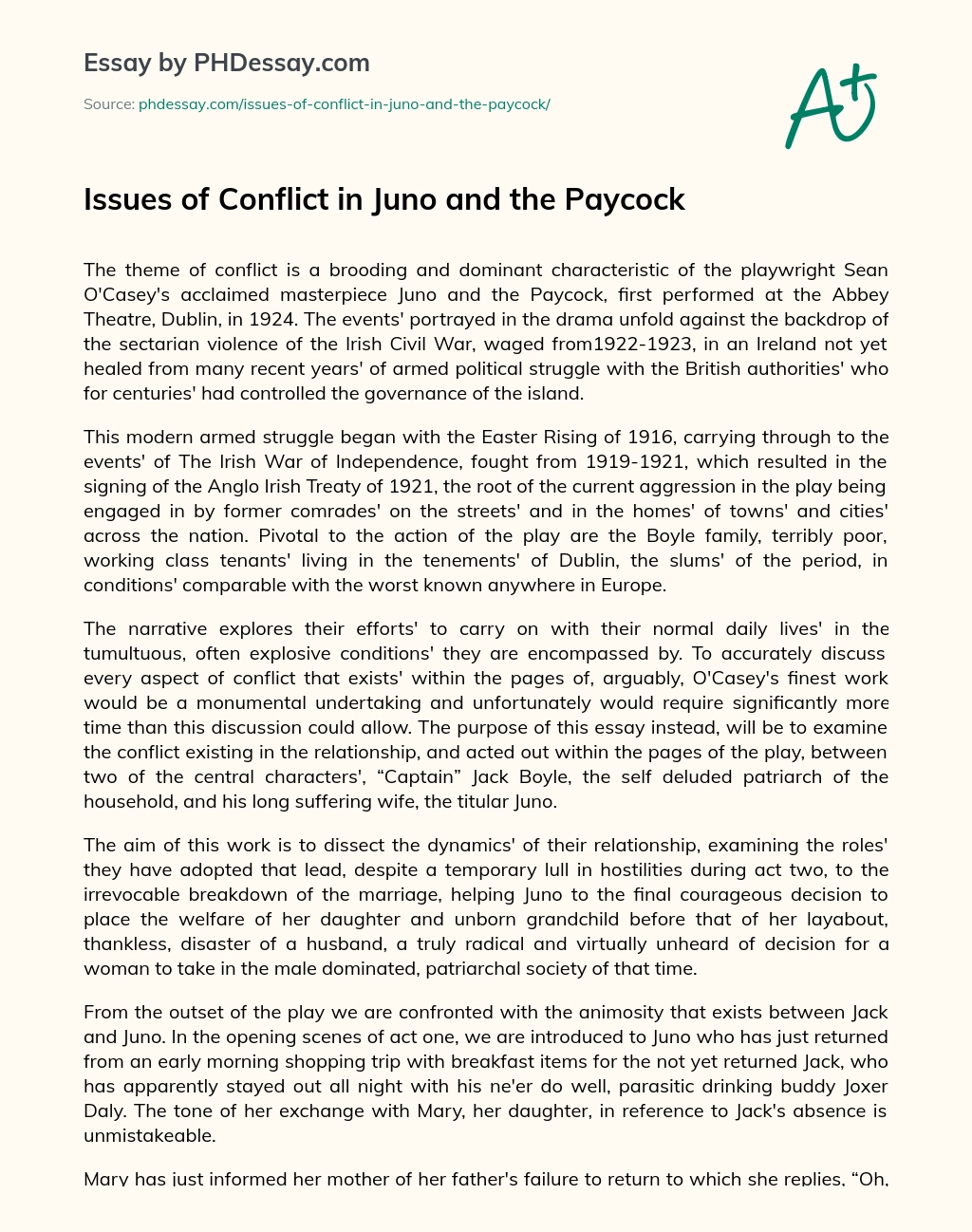 Issues of Conflict in Juno and the Paycock essay
