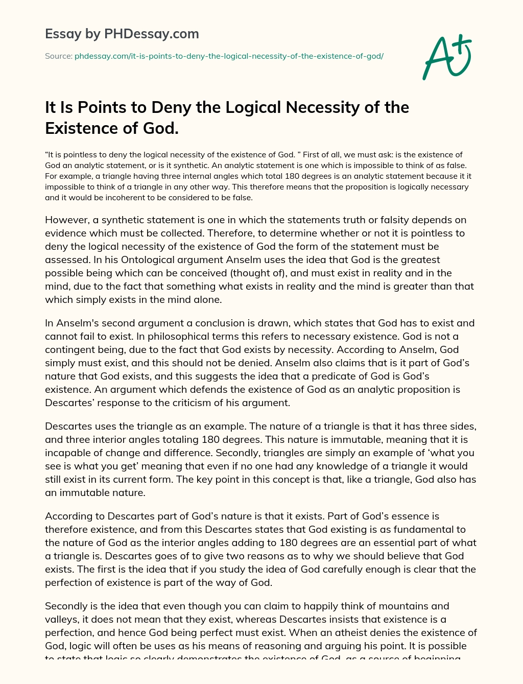 It Is Points to Deny the Logical Necessity of the Existence of God essay