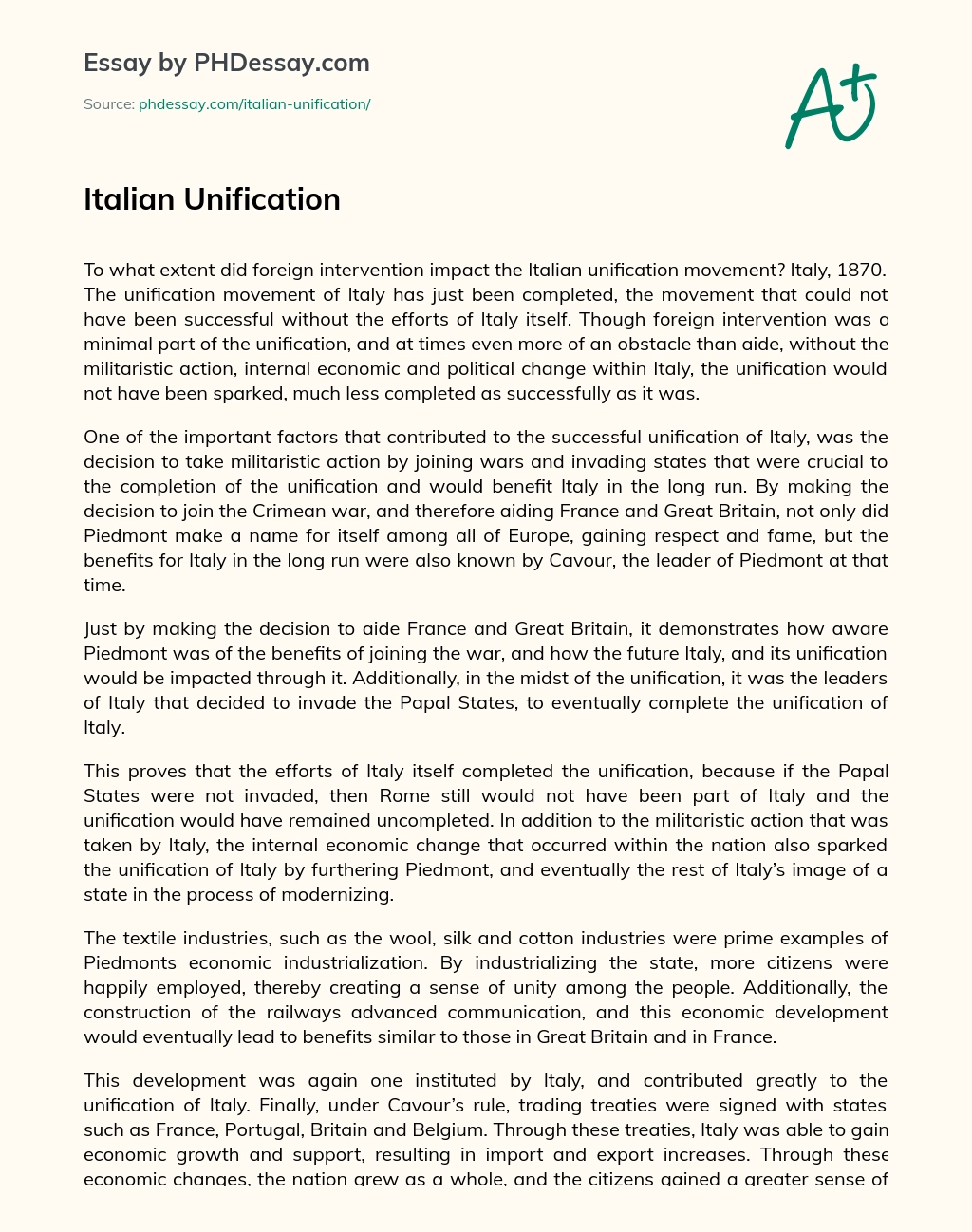 Italian Unification essay