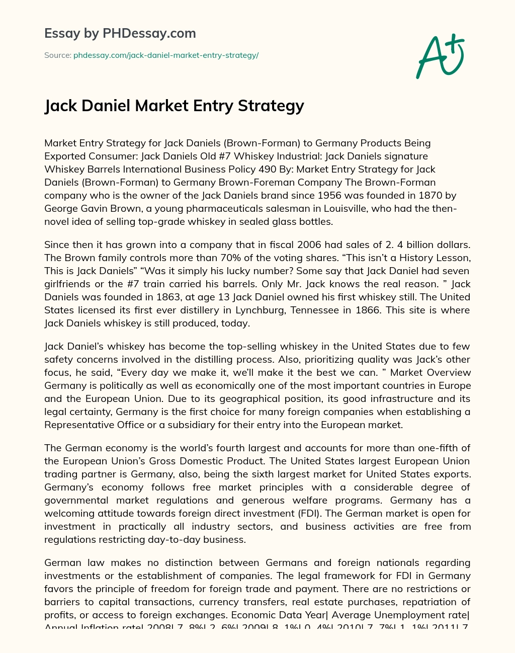 Jack Daniel Market Entry Strategy essay