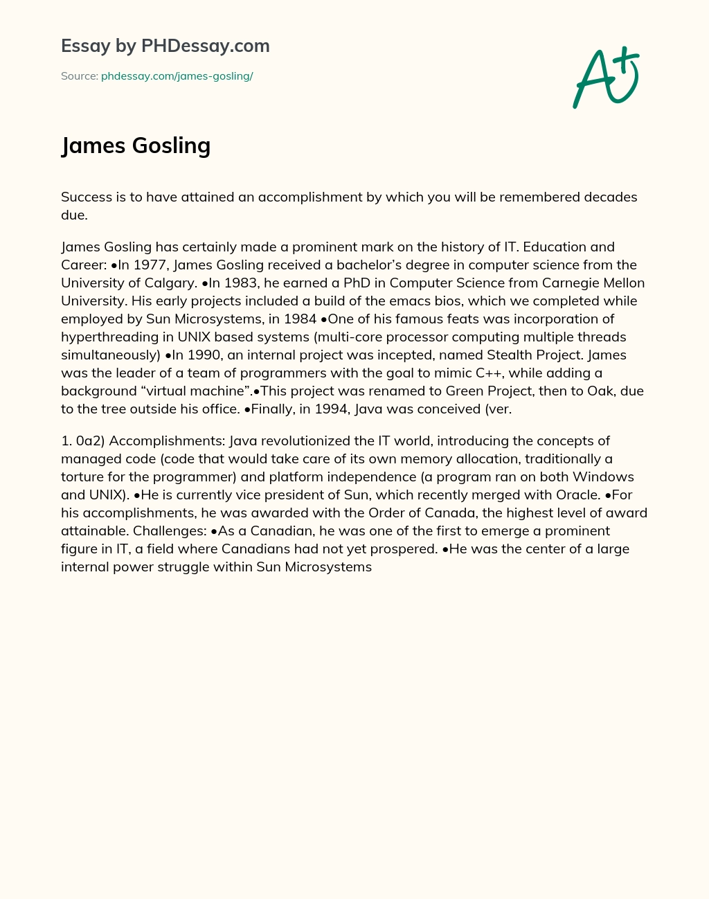 James Gosling’s Impact on IT: Java, Managed Code, and Platform Independence essay